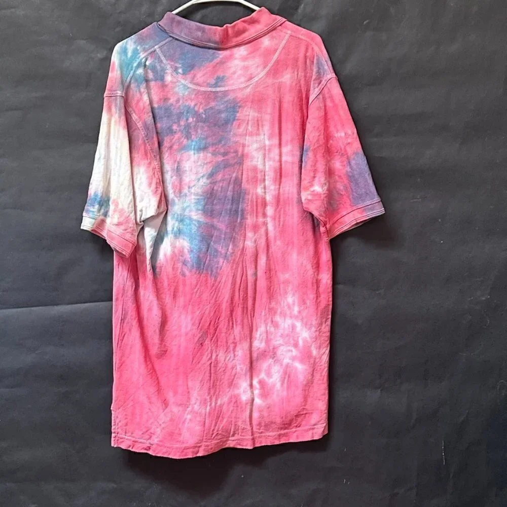 Disney World Red Polo Cotton Shirt Short Sleeve Tie Dye Purple Large Epcot  Dyed